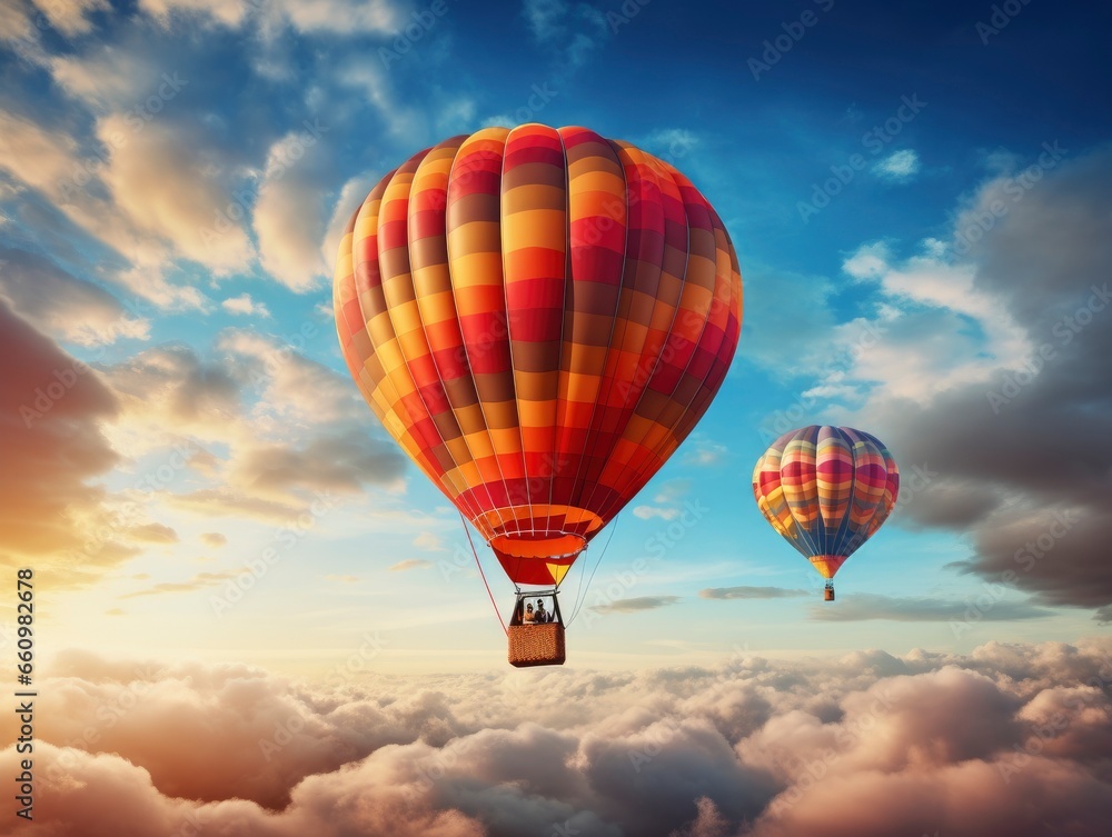 Fototapeta premium Beautiful hot air balloons flying in the fantastic colorful sky