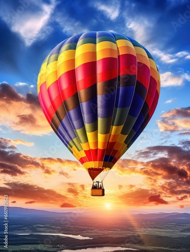 Beautiful hot air balloons flying in the fantastic colorful sky