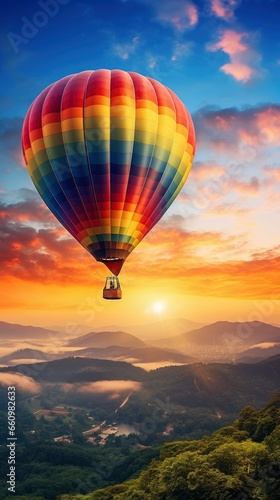 Beautiful hot air balloons flying in the fantastic colorful sky © shooreeq
