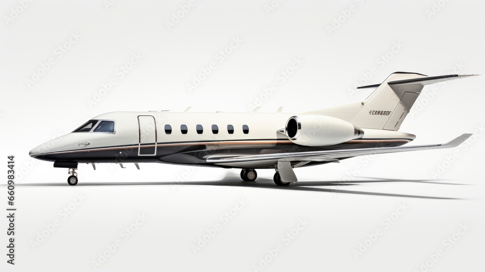 Modern private jet airplane isolated on white background