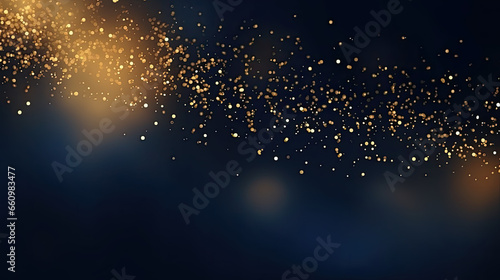 blue with gold Christmas background, Christmas blue banner, copy space 
