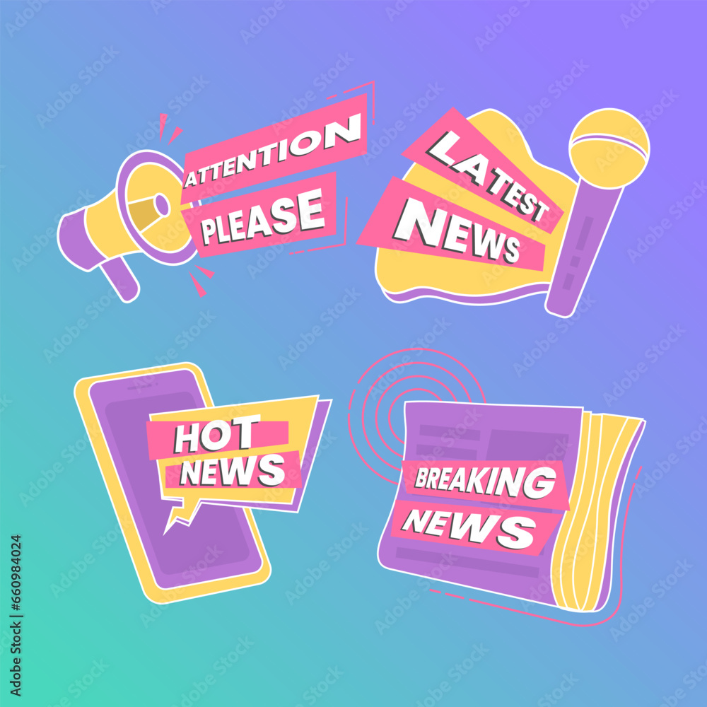 vector attention announcement breaking news badges and banners flat icon collection