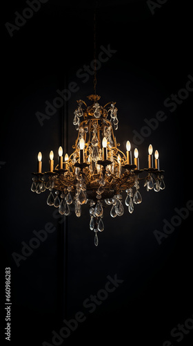 Old vintage luxury chandelier on dark background. AI generative