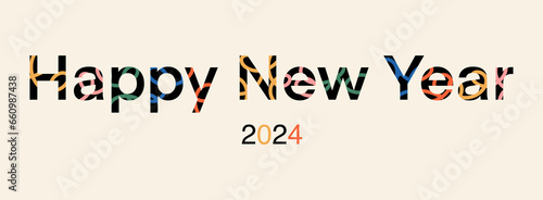 Happy new year 2024 typography text banner words in bright colors for social media marketing celebration greetings card festive celebrate modern trendy design on isolated background photo