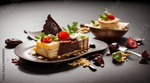 delicious dessert on the table, dessert on the plate in restaurant, close-up of a dessert on plate