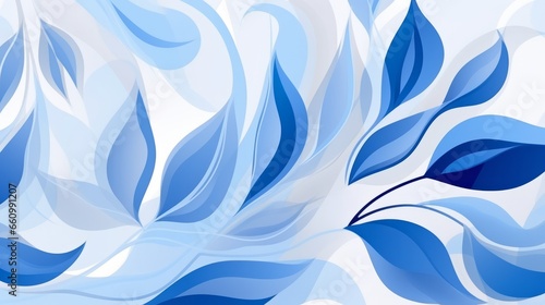 Photo of a vibrant blue and white background with intricate leaf patterns