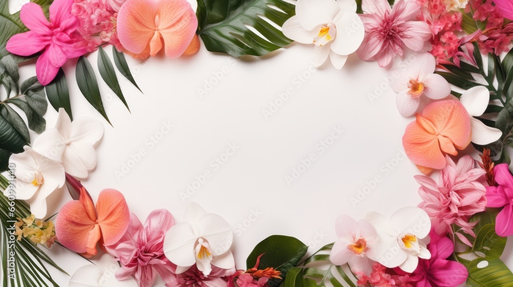 An artistic arrangement composed of blossoms and foliage paired with a paper note card, presented in a flat lay style. Emphasizing the essence of the natural world An artistic arrangement composed of blossoms and foliage paired with a paper note card, presented in a flat lay style. Emphasizing the essence of the natural world