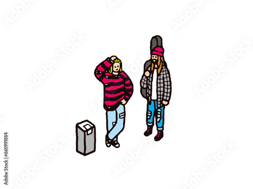 90年代グランジファッションの男性とゴミ箱