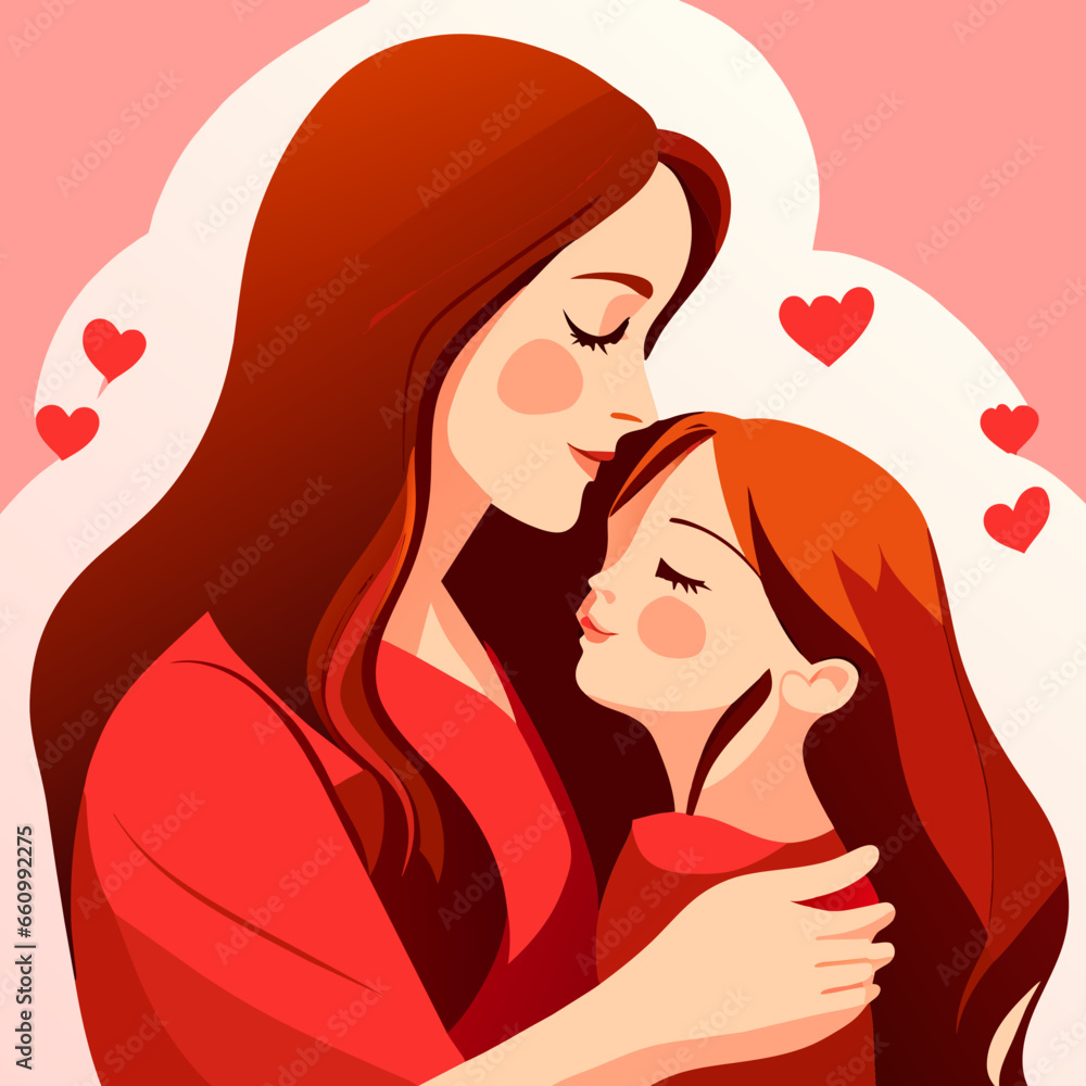 Mother and Daughter, mother's day, Love. vector