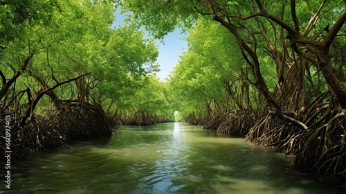 Lush mangrove forest in the summer within Saudi Arabia's Jazan Province photo
