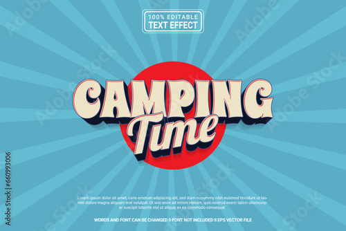 Editable text effect Camping Time 3d cartoon template style modren premium vector