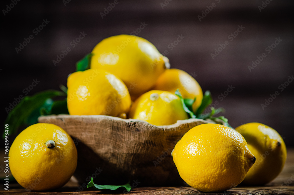 Fresh lemons. On wooden table. Fresh lemons. On wooden table.