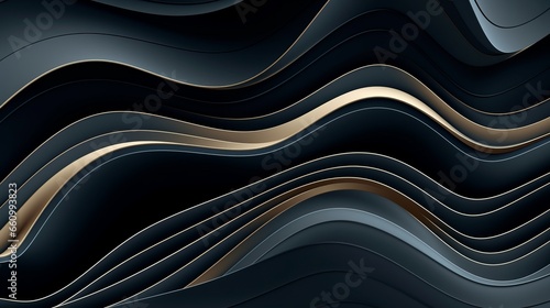 Photo of an abstract black and gold background with wavy lines