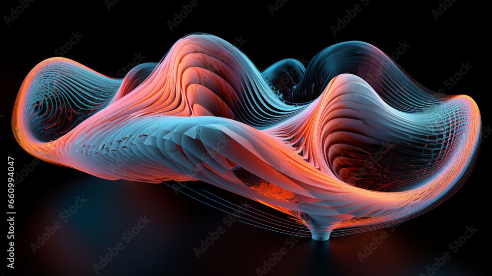 Obraz premium Ethereal Particle Dance: 3D Rendered Liquify Patterns Weaving Surreal Geometric Dreams with the Grace of Particles