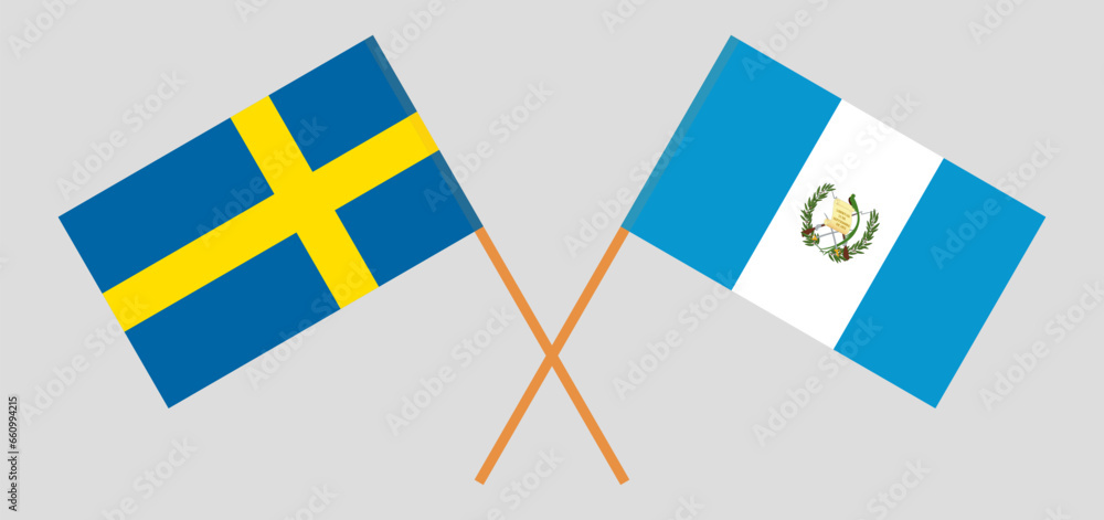 Crossed flags of Sweden and Guatemala. Official colors. Correct proportion