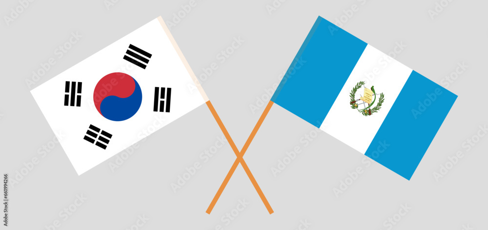 Crossed flags of South Korea and Guatemala. Official colors. Correct proportion Crossed flags of South Korea and Guatemala. Official colors. Correct proportion