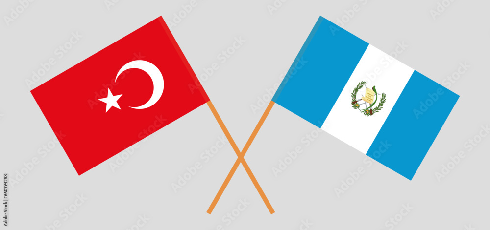 Crossed flags of Turkiye and Guatemala. Official colors. Correct proportion Crossed flags of Turkiye and Guatemala. Official colors. Correct proportion