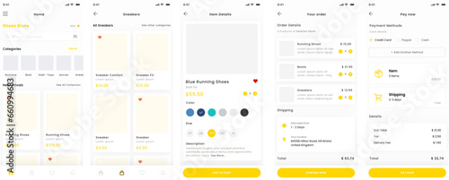 Sneaker Store, Boots Online Shop and Shoes ecommerce Mobile App UI Kit Template