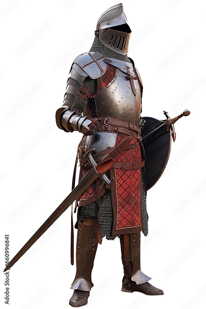 Medieval knight reenactor with a visored helmet
