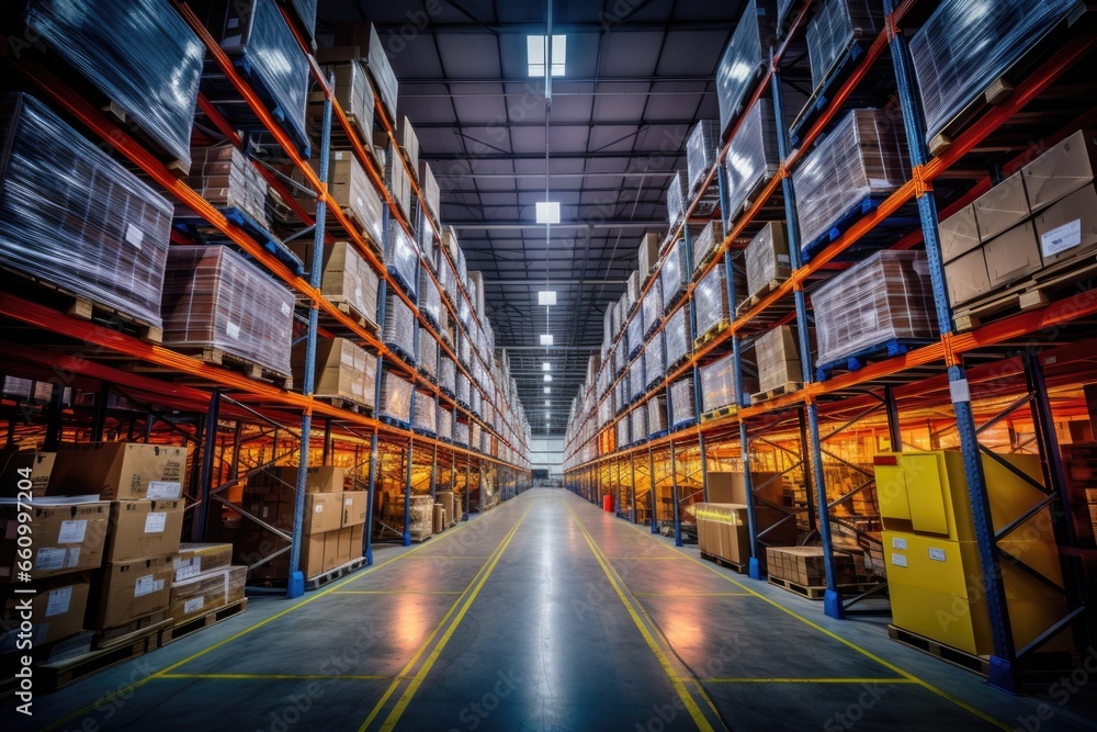 Warehouse background storage inventory shelf with freight container aisle space. Warehouse background storage inventory shelf with freight container aisle space.