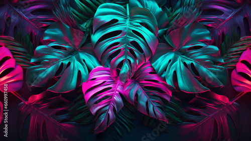 Wallpaper Mural Aerial Tropics: 3D Rendered Top View of Tropical Bliss with Colorful Palm Tree Leaves on a Blank Canvas for Product Placement Torontodigital.ca