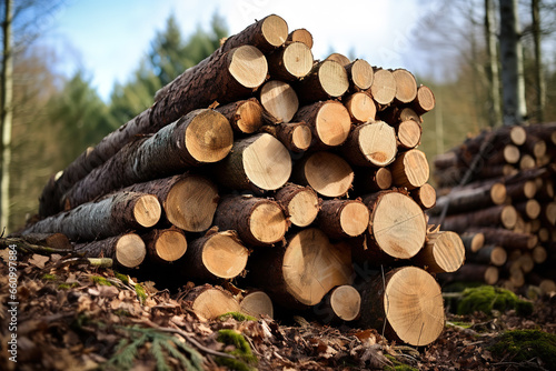 Close-up  Cutted trees in a forest