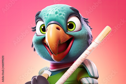 Petfluencers: The Parrot's Ascent as the Hottest Newcomer in Ice Hockey on Pink Background