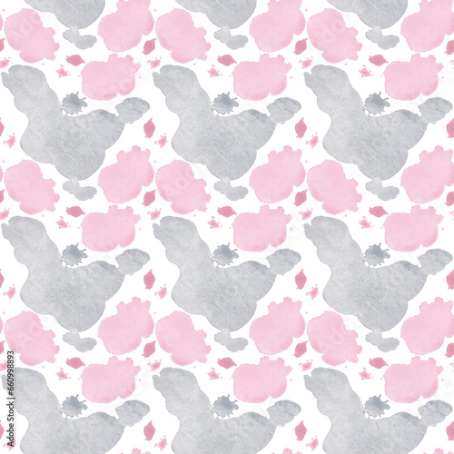 Puddles of gray and pink watercolor. Seamless abstract pattern