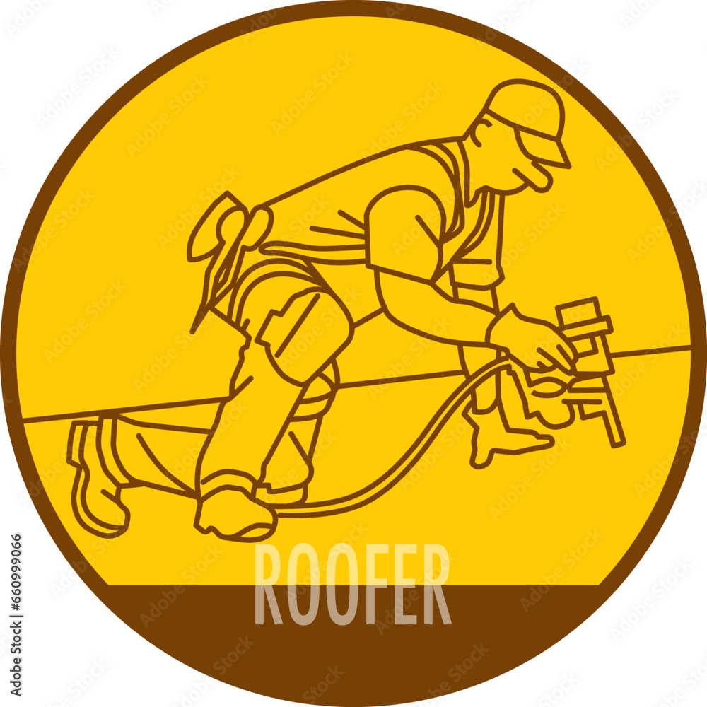 Fototapeta premium the roofer repairs the roof