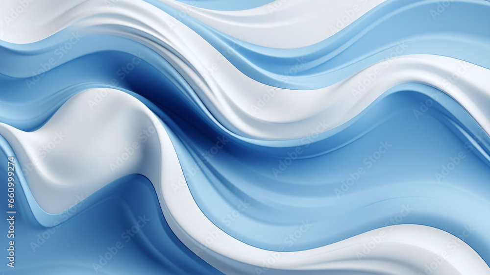 Obraz premium Tranquil Blue Cream Ballet: Abstract Wavy Creamy Liquid Mix in Shades of White and Serene Blue, Crafting an Artistic Symphony of Elegance and Dynamic Transformation 