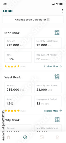 Bank Loan and EMI Mortgage Calculator Mobile App Ui Kit Template