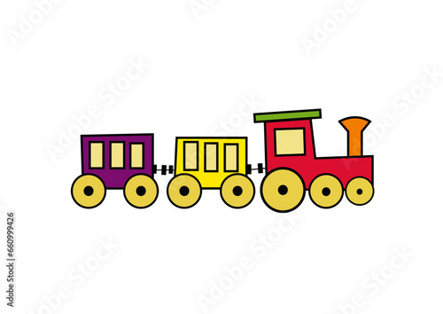 Dibujo infantil tren de colores sobre fondo de color