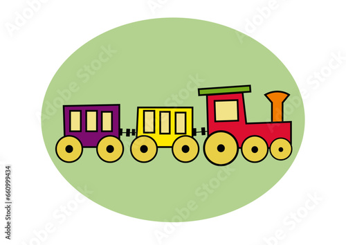 Dibujo infantil tren de colores sobre fondo de color