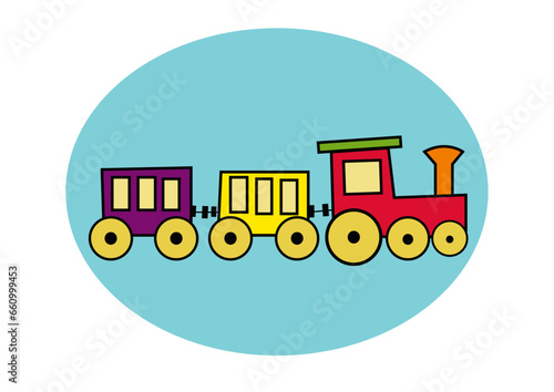 Dibujo infantil tren de colores sobre fondo de color