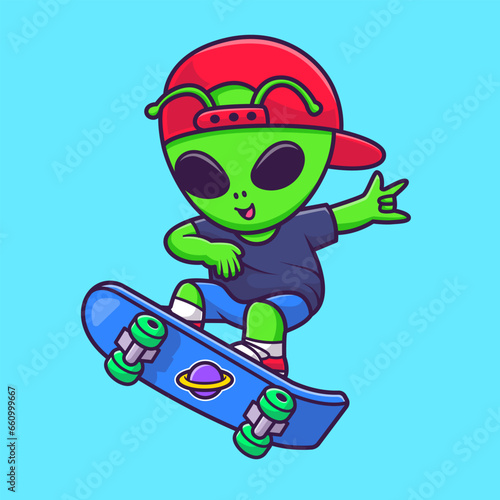 Cute Cool Alien Playing Skateboard Cartoon Vector Icon
Illustration. Science Sport Icon Concept Isolated Premium
Vector. Flat Cartoon Style