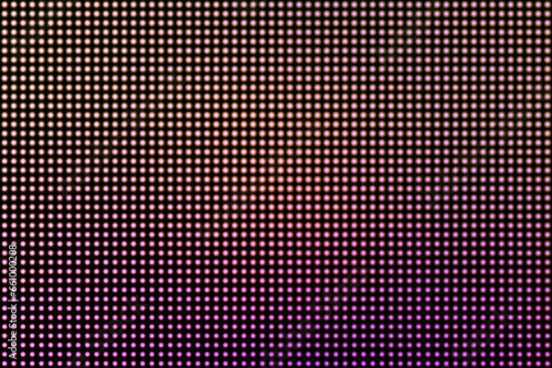 Neon purple circles on a black background as digital LED screen wall. Simulation of a videowall. Vector illustration with gradient mesh and overlay effect. Seamless pattern.