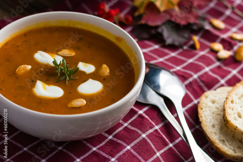 pumpkin soup. on a wooden background. gourmet. lunch .season