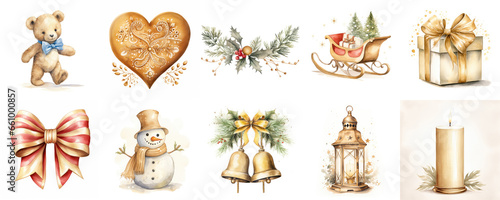 set of illustrations with Christmas decorative elements