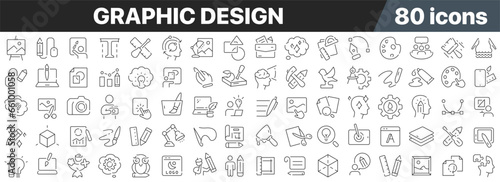 Graphic design line icons collection. Big UI icon set in a flat design. Thin outline icons pack. Vector illustration EPS10