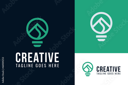 Modern Smart Creative Bulb Education Innovation Mountain Peak Top Outdoor Logo Design Branding Template