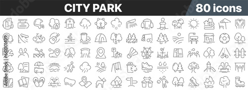 City park line icons collection. Big UI icon set in a flat design. Thin outline icons pack. Vector illustration EPS10