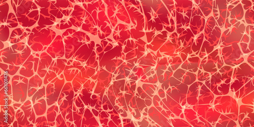 Marble meat or wagyu texture on red background. Seamless pattern of red marbled steak. Vector illustration with gradient mesh and overlay effect.