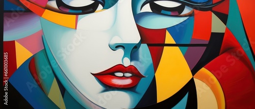 abstract geometry shape portrait of a person, colorful image. cubism