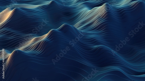 A captivating blue 3D topographic line contour map background with fluid, wave-like patterns, offering a visually engaging geospatial aesthetic.