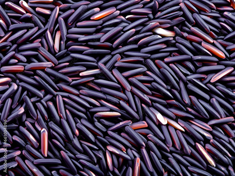 purple rice seeds background, top view