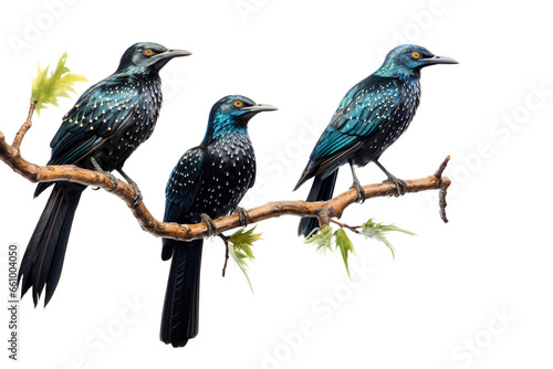 Image of group of an asian koel birds on a branch on a white background. Birds. Animals. © yod67