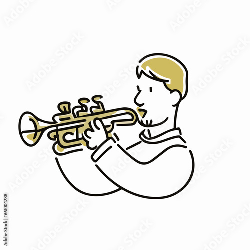トランペットを吹く男性のイラスト