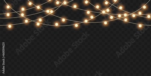 Christmas decoration shining light garland seamless pattern on dark background