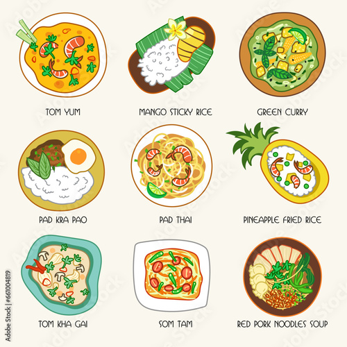 Thai food menu traditional cuisine illustration isolated on background vector