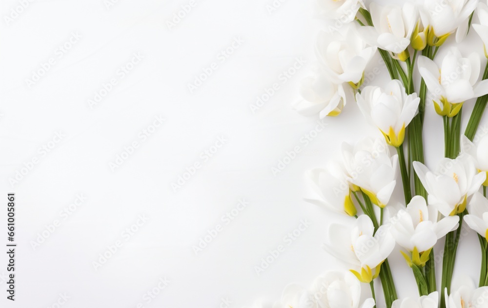 Fototapeta premium Freesias on White with Copy Space 